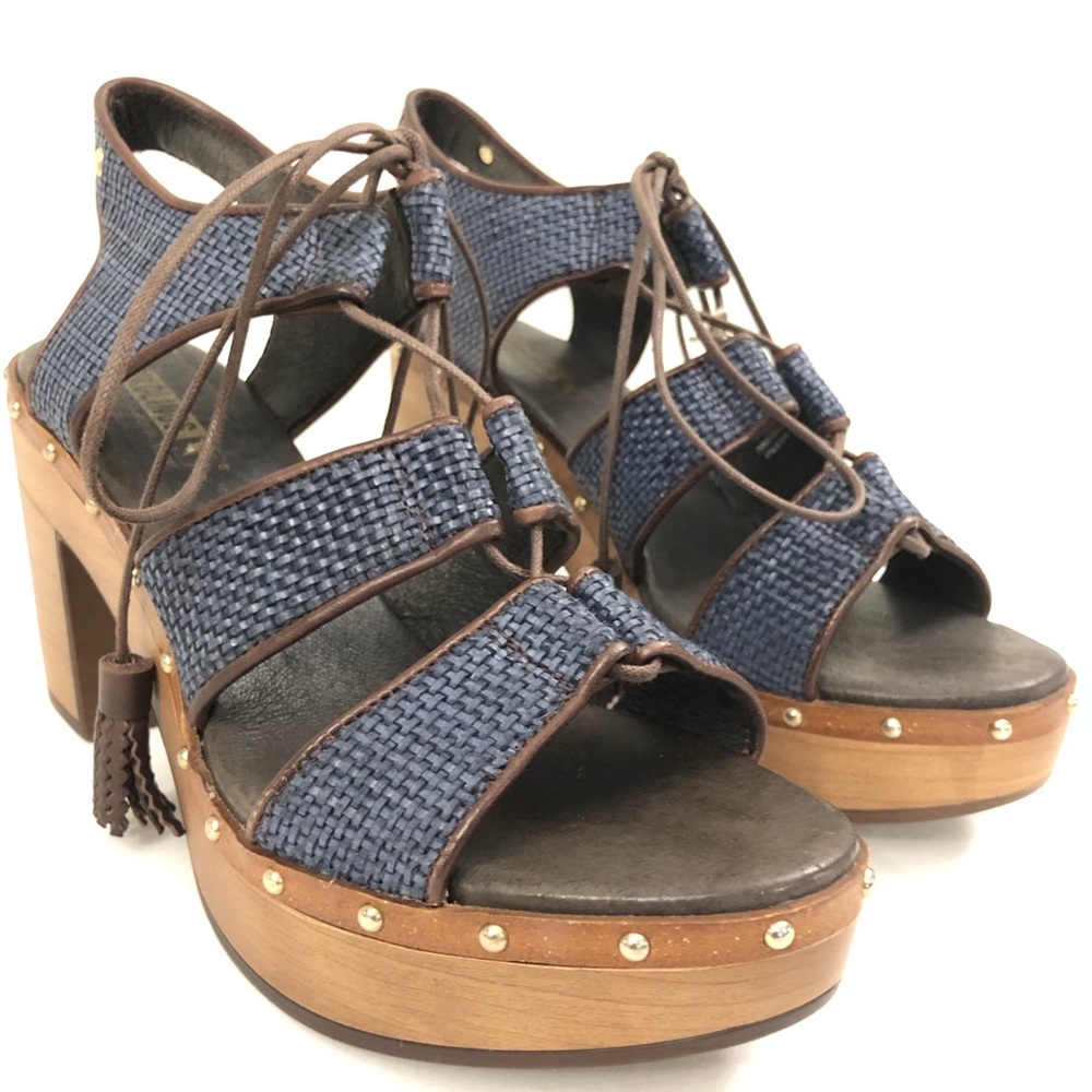 PIKOLINOS Sz 42 Blue Leather Platform Sandals - Olmo